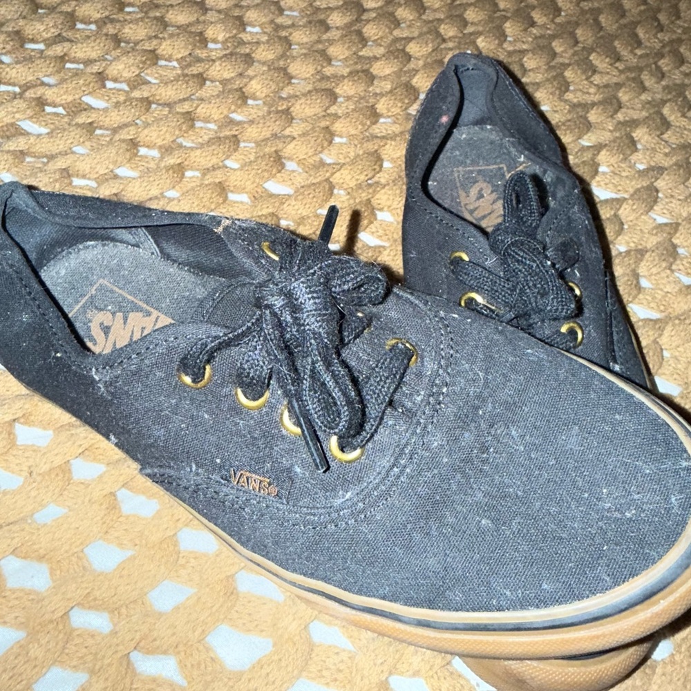 Vans Black Canvas Shoes with Gold Details